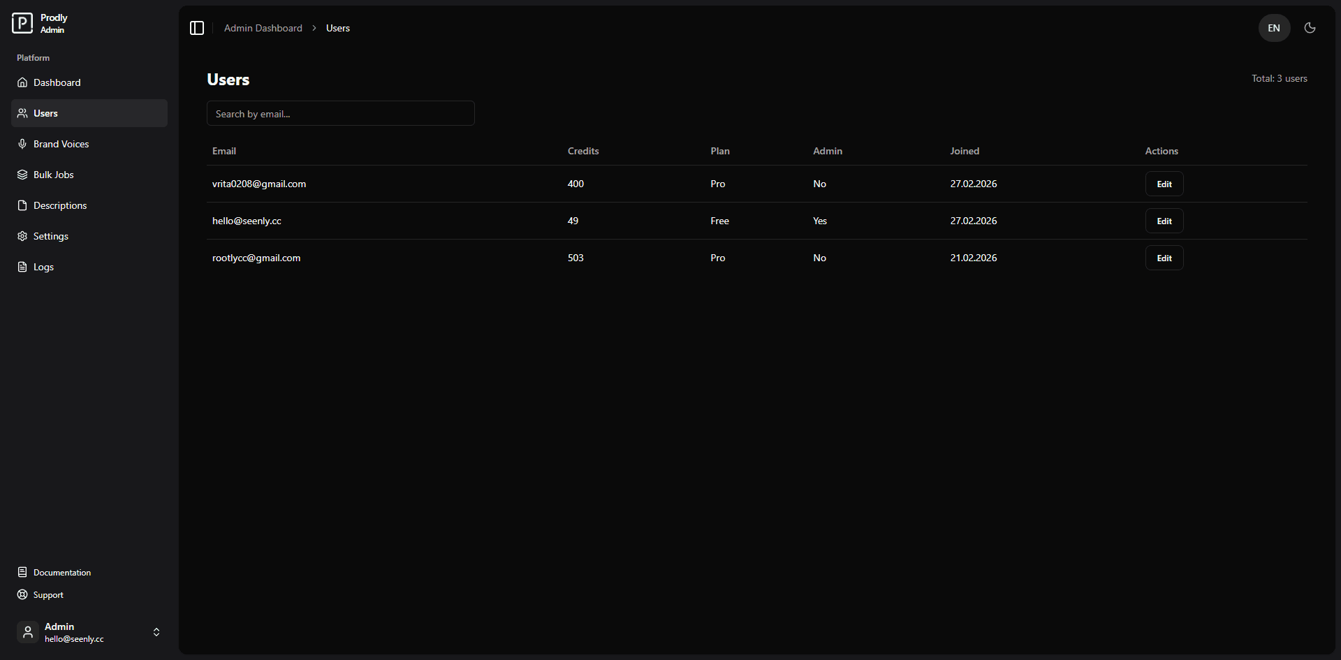 User Management Interface